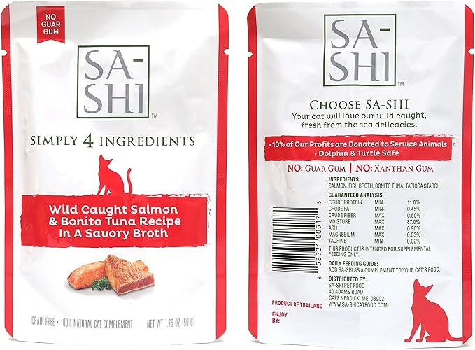 Sa-Shi Grain Free Wet Cat Food Pouches 1.76oz. Five Flavors (Variety Pack)
