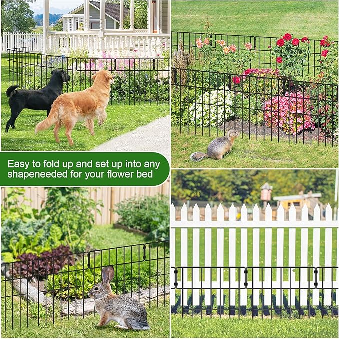Decorative Garden Fence, 17in x 27ft, Metal Animal Barrier, 25 Pack, Metal Garden Fence Edging, Rabbit and Dog Ground Defense No-Dig Fence for Patio Patio Outdoor Flower Bed Edge Decoration