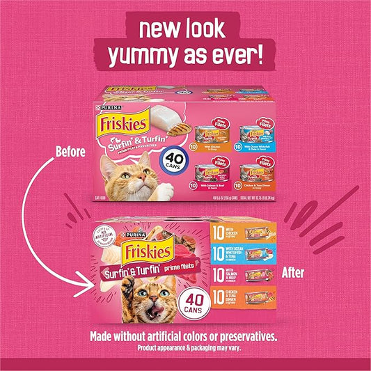 Purina Friskies Gravy Wet Cat Food Variety Pack, Surfinâ and Turfinâ Prime Filets Favorites - (Pack of 40) 5.5 oz. Cans