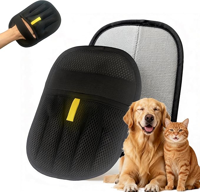 Pet Hair Removal Glove for Dogs & Cats, Five-Finger Reusable Magic Brush Electrostatic Pet Hair Remover Tool for Couch, Carpet, Clothes, Newly Upgraded (Black 1-Pack)