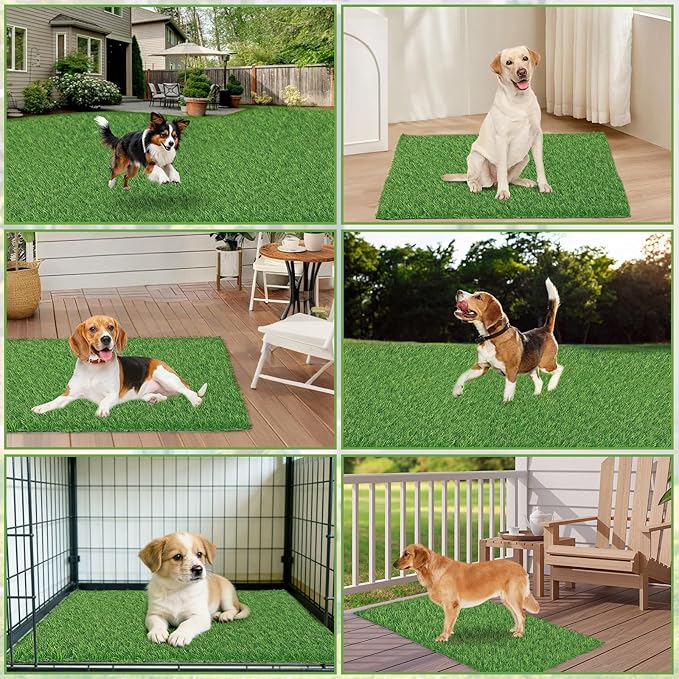 30 x 20 inches 2 Pack Fake Grass Pee for Dogs Artificial Grass Rug Pad for Puppy Potty Washable Grass Mat for Pet Training with Drainage Hole