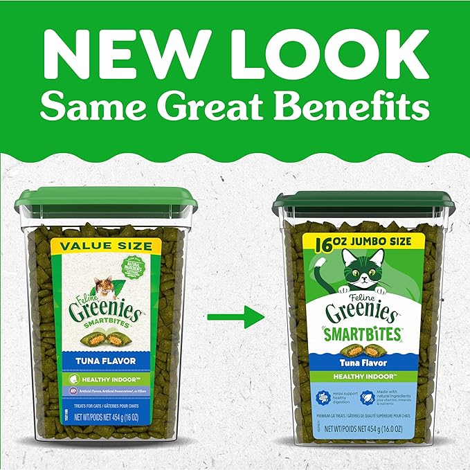 Greenies Feline Smartbites, Cat Treats Healthy Recipe, Indoor Cat Treats, Tuna Flavor, 16 oz. Tub
