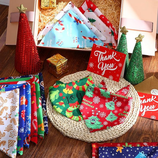 Kacctyen 300 Pcs Christmas Dog Bandanas Bulk Adjustable Winter Holiday Scarfs Washable Santa Snowman Christmas Tree Pet Bibs Pet Costume Accessories for Small Medium Large Dogs Cats Grooming Supplies