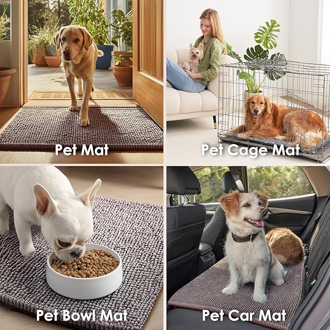 EHEYCIGA Super Absorbent Dog Door Mat for Muddy Paws 60x36 Inch Indoor, Front Doormat Outside Entrance, Quick Dry Chenille Washable Dog Crate Bed, Non-Slip Pet Rug Mud Mat Outdoor Entryway, Brown