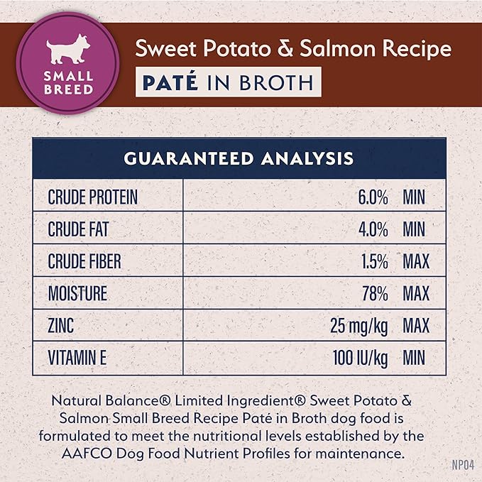 Natural Balance Limited Ingredient Small Breed Adult Wet Dog Food, Sweet Potato & Salmon Recipe for Sensitive Stomachs - 3.5oz Cups (Case of 12)