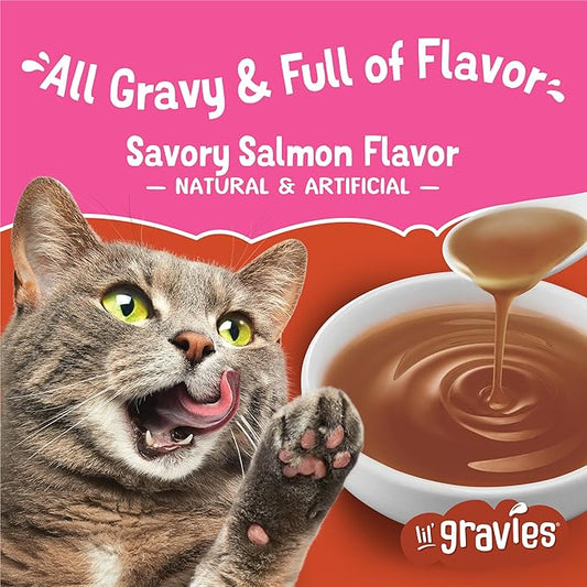 Purina Friskies Lil' Gravies Savory Salmon Flavor Cat Food Complement Lickable Cat Treats - (Pack of 16) 1.55 oz. Pouches