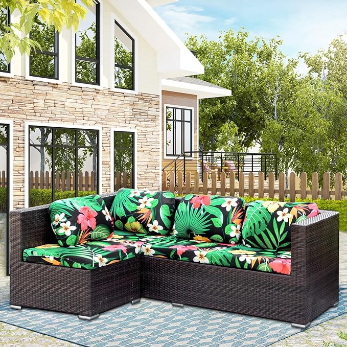 HANDONTIME Modern Plants Outdoor Cushion Covers 8pcs Green Leaves Black Couch Cushion Covers Replacement Patio Couch Cover Sofa Cover Indoor Patio Cushion for Outdoor Furniture Washable, Cover Only