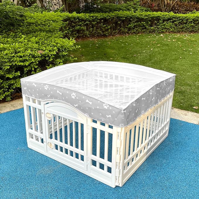 Dog Playpen Mesh Top Cover for 36" Inch Pet Playpen with 4 Panels, Dog Crate Cover Pet Tent Puppy Play Pen Cover, Ideal for Indoor/Outdoor Use. Note: Playpen Not Included (Gray)