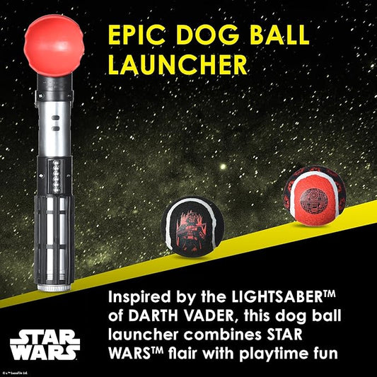 STAR WARS for Pets Lightsaber Ball Launcher for Dogs – Darth Vader Themed Retractable Dog Ball Thrower with Tennis Balls, Launches Up to 150 Feet