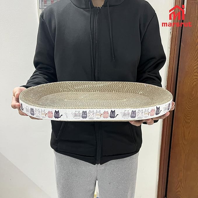 Oval Cat Scratcher Bed 17x11 inches Scratching Cardboard Bowl Cute Shaped Lounge Boxes Durable High-Density Provides Firm Cozy Corrugated Resting Play Place Indoor for Medium to Large Breeds
