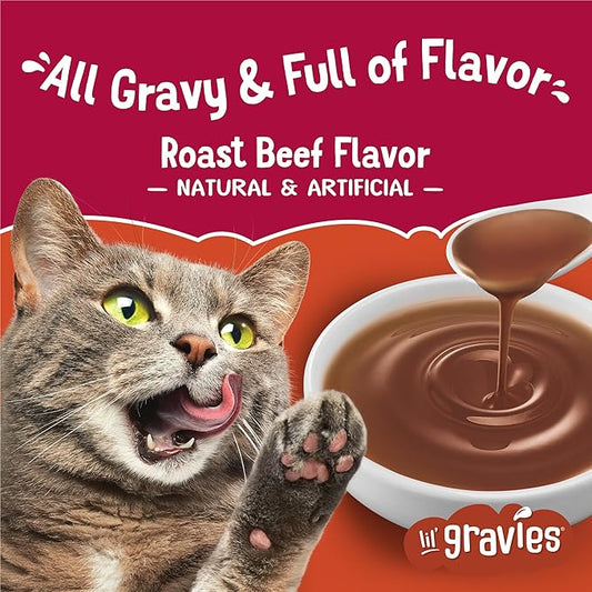 Friskies Purina Lil' Gravies Roast Beef Flavor Cat Food Complement Lickable Cat Treats - 1.55 oz. Pouches,(Pack of 32)