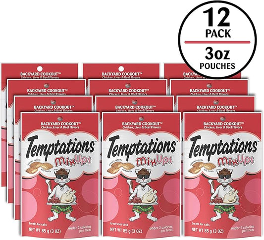 Temptations Cat Treats MixUps Backyard Cookout Flavor Crunchy, Soft Cat Treats, 3 oz. Pouch (Pack of 12)