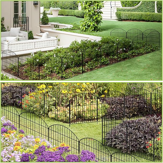 Garden Fencing Animal Barrier 12Pcs, 10 Panels + 2 Gate, 30in (H) x 23.6ft (L), No Dig Fence, Rustproof Metal, Flower Edging for Yard & Patio Outdoor Landscape, Arched