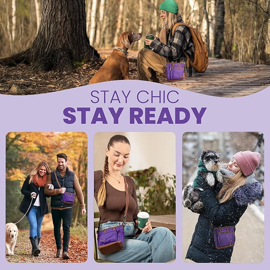 BEAU&FUR Large Dog Treat Pouch with Clicker for Training β 4 Cup Capacity, Built-In Poop Bag Dispenser, Expandable Pocket, Metal Buckle, Large Back Pocket, Ideal Design for Walks and Training β Purple
