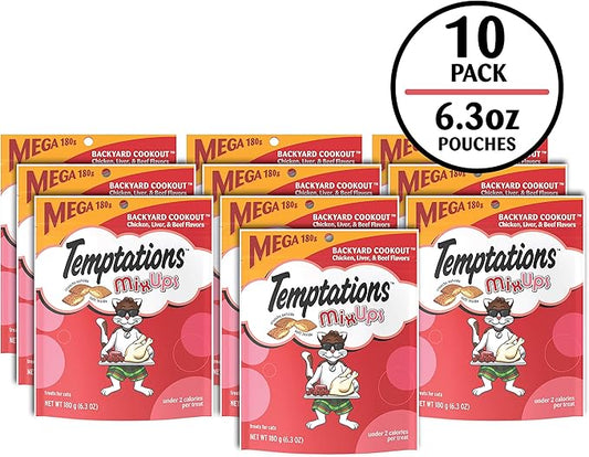Temptations Cat Treats MixUps Backyard Cookout Flavor Crunchy, Soft Cat Treats, 6.3 oz. Pouch (Pack of 10)