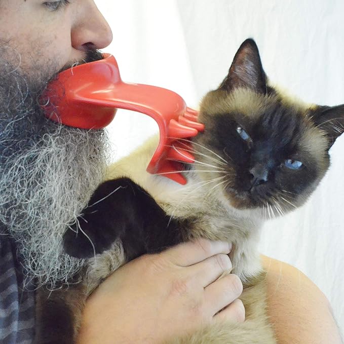 Lick'em Tongue Cat Scratcher Brush Combo Set – Funny Novelty Gag White Elephant Gift for Cat Lovers, Red, Model