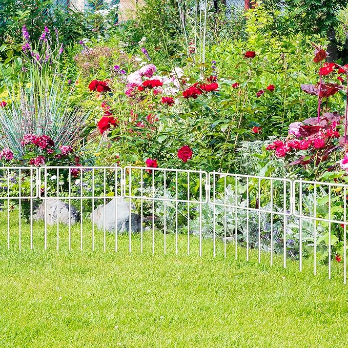 30 Pack Animal Barrier Fence, No Dig Fence Decorative Fences, Rustproof Metal Small Garden Fence Border for Dogs Rabbits (White, 30 Pack,30Ft)