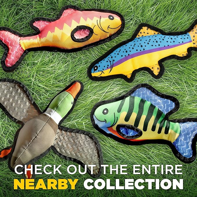 Plush Dog Toys | 3 Pack Bluegill, Trout, & Bass Fish Stuffed Animal Squeaky Toy for Dogs | Outdoor Pet Toy Built for Adventure