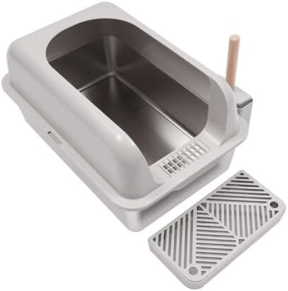 Stainless Steel Cat Litter Box, 5.28-Gallon Semi Open Cat Litter Box, Easy to Clean, Suitable for Cats Weighing Less Than 22.05 Pounds