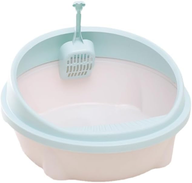 Semi-Closed Plastic Cat Bedpans Cat Litter Box Circular Anti-Splashing Sifting Cat Toilet Large Capacity Cat Covered Litter Box (Green)