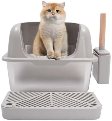 Stainless Steel Cat Litter Box, 5.28-Gallon Semi Open Cat Litter Box, Easy to Clean, Suitable for Cats Weighing Less Than 22.05 Pounds
