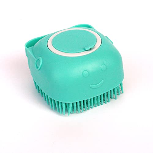 Silicone Pet Bath Massage Brush with Shampoo Dispenser, Dog Cat Grooming Tool, Green