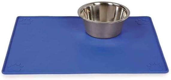 Prestige 18" x 14" Blue Pet Bowl Feeding Mat with Paw Print Design