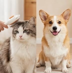 White Cat Combing Brush – Premium Hair Removal Tool for Cats & Dogs. Pet Store Supplies: Dog Brushing Combs, Cat Hair Cleaners, and Pet Care Products.