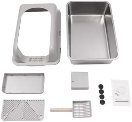 Stainless Steel Cat Litter Box, 5.28-Gallon Semi Open Cat Litter Box, Easy to Clean, Suitable for Cats Weighing Less Than 22.05 Pounds