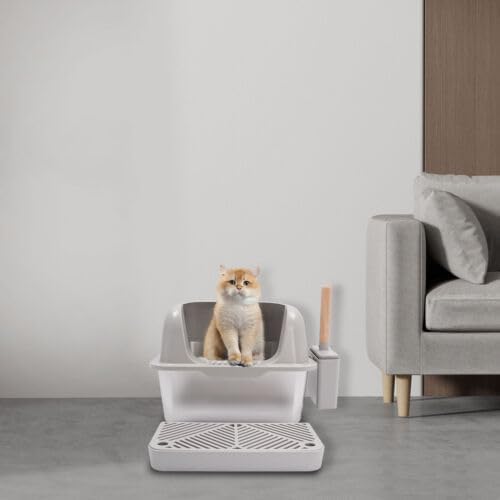 Stainless Steel Cat Litter Box, 5.28-Gallon Semi Open Cat Litter Box, Easy to Clean, Suitable for Cats Weighing Less Than 22.05 Pounds