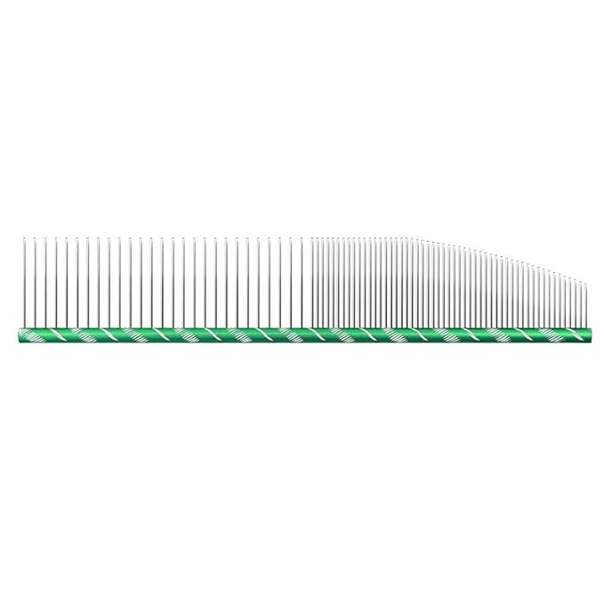 Professional Pet Grooming Comb – Crescent Curved Wide/Fine Tooth Pet Comb Detangling Comb for Cat/Dog Face & Chin, Stainless Steel Teeth, Removes Knots & Flea Combs (green,enflory16cm)