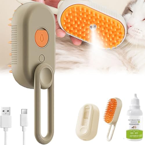 Cat Steam Brush for Massaging and Cleaning Shedding Pets (Brown)