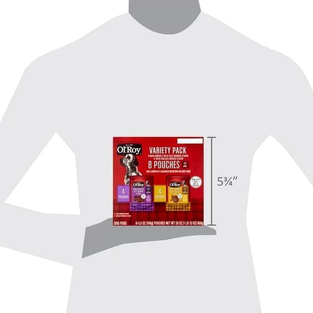Ol's Roys Cuts in Gravy Wet Dog Food Variety Pack, Tender Morsels Filet Mignon Flavor and Tender Morsels Grilled Chicken Flavor, (2 Boxes with 8 Pouches of 3.5 oz).
