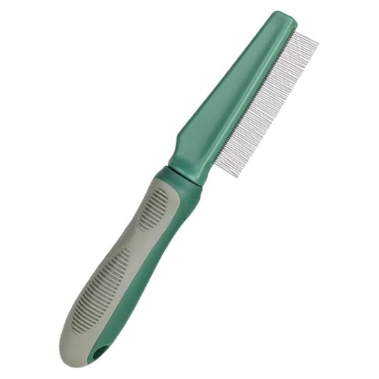 BESTonZON Pet Dematting Comb with 78 Fine Metal Teeth Olive Green for Cats and Dogs, Portable Shedding and Grooming Tool for Tangle Removal and Hair