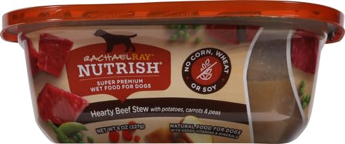 Rachael Ray Nutrish Premium Natural Wet Dog Food, Hearty Beef Stew Recipe, 8 Ounce Tub (Pack of 4)