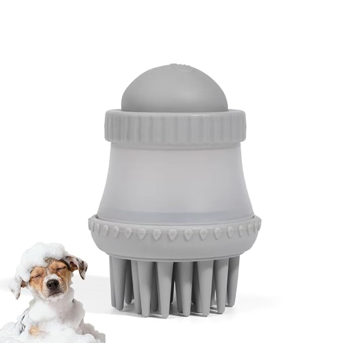 Pet Grooming Bath Brush Dog Cat Massage Brush Comb Bubble Maker with Shampoo Dispenser for Shower Scrubbing Remove Shedding Hair Soothing Massage Pet Supplies - Gray
