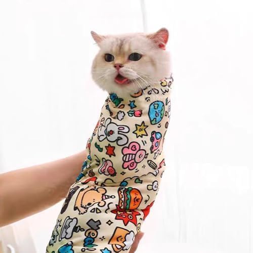 Cat Grooming Wrap, Cat Control Mat, Cat Wrap for Grooming, Self-Adherent, Anti-Bite, Anti-Scratch, Anti-Escape Calming Wrap, Multifunctional Pet Tool (B, S(9.84 * 9.84in or Within 3.3lbs))