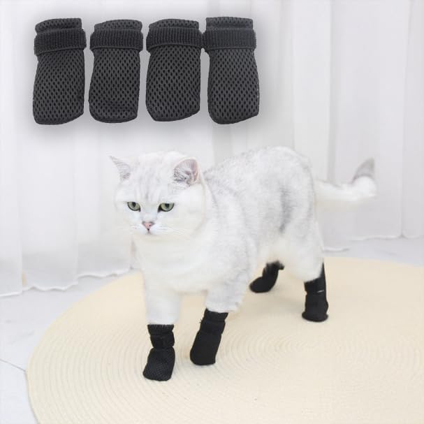 Cat Grooming Socks – Protective Mesh Foot Sleeves for Bathing, Nail Trimming & Vet Visits – Anti-Scratch & Breathable Design (Black [Wear-resistant and breathable],XL（Max Diameter of Paw 2.76 inches）)