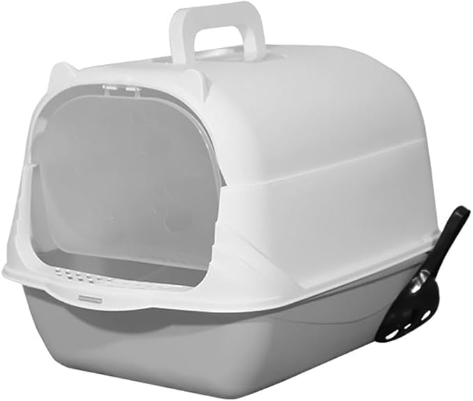 Cat Litter Box Enclosure Anti Splashcat Cat Toilet with Handle Clamshell Deodorization Kitty Litter Box Cat Supplies (Grey)