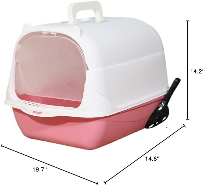 Cat Litter Box Enclosure Anti Splashcat Cat Toilet with Handle Clamshell Deodorization Kitty Litter Box Cat Supplies (Pink)
