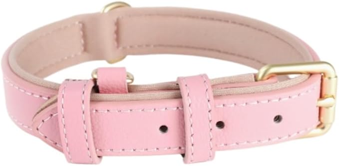 Genuine Leather Collar Pebbled First-Layer Cowhide Strangle-Proof Adjustable Dog Walking Collars Pet Supplies (M,Pink)