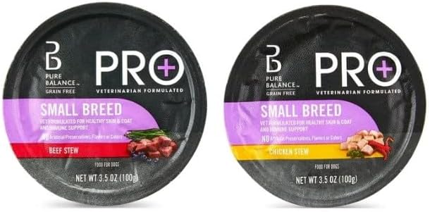 Pure~Balance Pro+ Beef Stew & Chicken Stew Wet Dog Food for Small Breeds, Grain Free ~ 3.5 Oz Cups ~ (12 Pack)