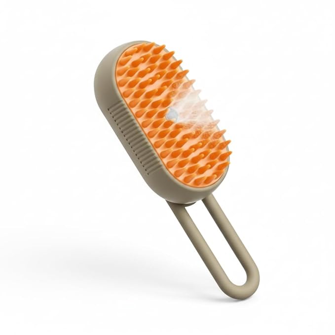 4-in-1 Cat Grooming Brush, Steam Cleaning and Massage Tool with Shedding Comb, Orange