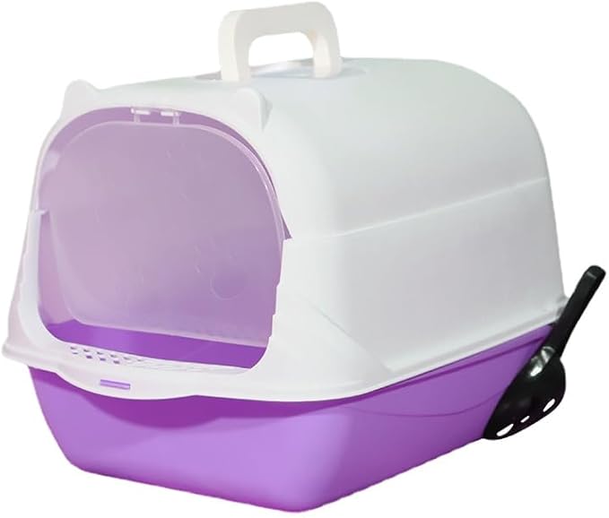 Cat Litter Box Enclosure Anti Splashcat Cat Toilet with Handle Clamshell Deodorization Kitty Litter Box Cat Supplies (Purple)