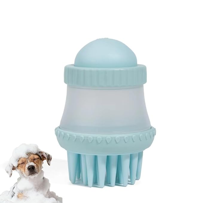 Pet Grooming Bath Brush Dog Cat Massage Brush Comb Bubble Maker with Shampoo Dispenser for Shower Scrubbing Remove Shedding Hair Soothing Massage Pet Supplies - Blue
