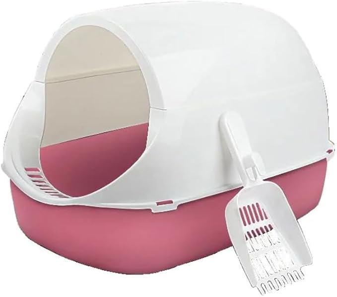 Fully Enclosed Cat Litter Box with Door Can Be Split Dual-Purpose Cat Toilet Anti-Splash Cat Shovel Semi-Sealed (Pink)