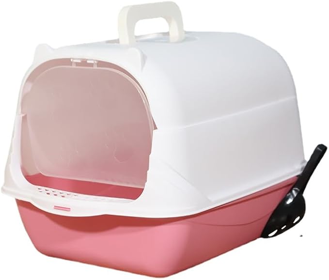 Cat Litter Box Enclosure Anti Splashcat Cat Toilet with Handle Clamshell Deodorization Kitty Litter Box Cat Supplies (Pink)