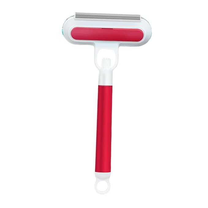 Pet Hair Removal Brush Glass Washable 3 in 1 Lightweight Cat Hair Remover Grooming Brush for Indoor Bedding Doors, Red