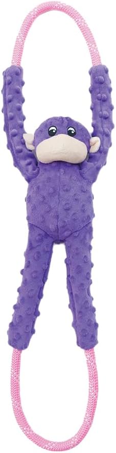 ZippyPaws RopeTugz - Durable Dog Pull Rope Toy, Interactive Tug of War for Large, Medium, & Small Dogs, Squeaky Pet Products to Keep Them Busy, Made with Heavy Duty Climbing Rope - Purple Monkey