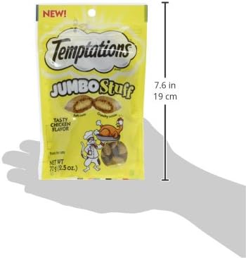 Temptations Jumbo Stuffed Cat Treats, Crunchy and Soft Cat Treats, Tasty Chicken Flavor, 2.5 oz. Pouch (Pack of 12)